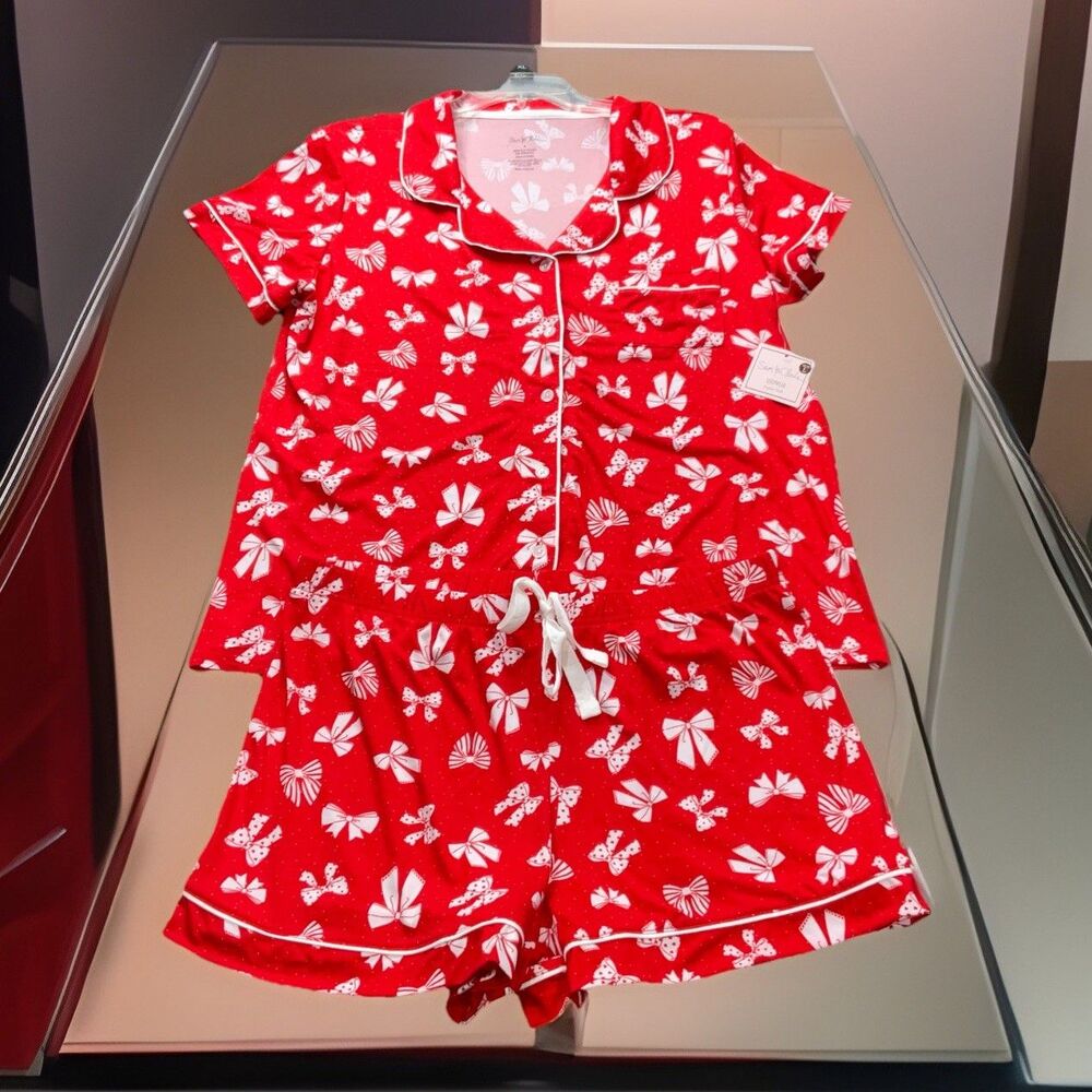 Sam & Olivia Red Sweet Bow Print Women’s Pajama Set Size L